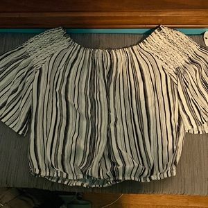 Black and white stripe off the shoulder top